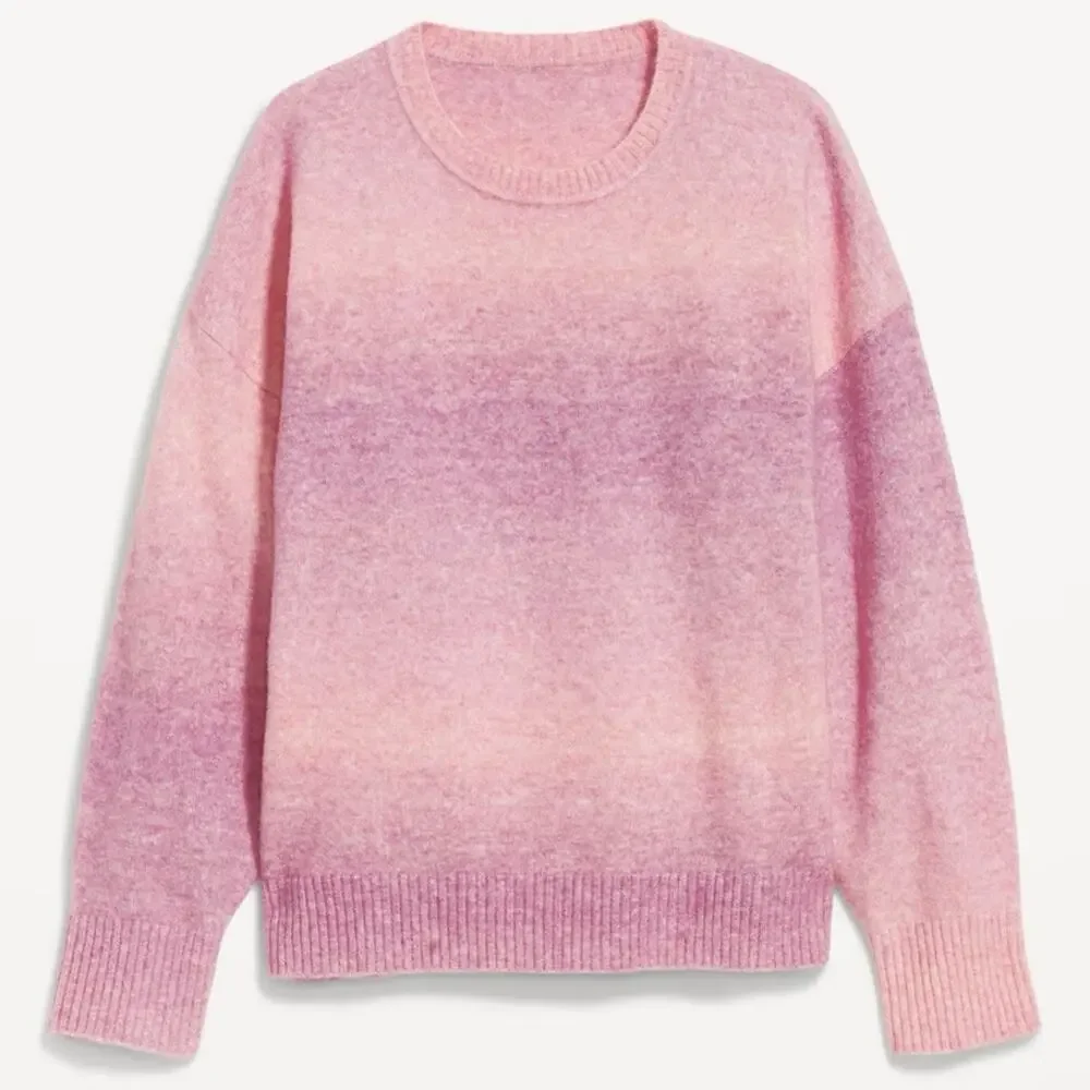 NEW Old Navy Wool Blend Cozy Crew-Neck Pink Ombré Sweater Women's XL $45